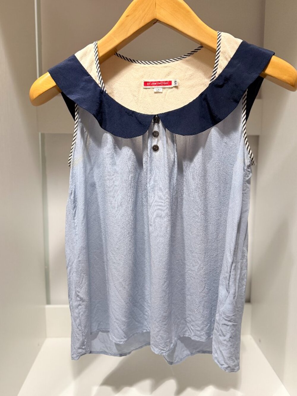 Jam Factory Silk Blue Peter Pan Collar Sleeveless Blouse XS